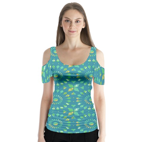 Kaleidoscope Jericho Jade Butterfly Sleeve Cutout Tee  by Mazipoodles