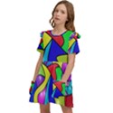 Colorful abstract art Kids  Frilly Sleeves Pocket Dress View3