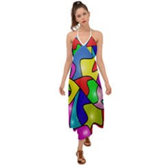 Colorful Abstract Art Halter Tie Back Dress  by gasi