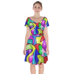 Colorful Abstract Art Short Sleeve Bardot Dress by gasi