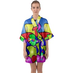 Colorful Abstract Art Half Sleeve Satin Kimono  by gasi