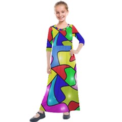 Colorful Abstract Art Kids  Quarter Sleeve Maxi Dress by gasi