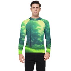 Anime Forrest Nature Fantasy Sunset Trees Woods Men s Long Sleeve Rash Guard by Uceng