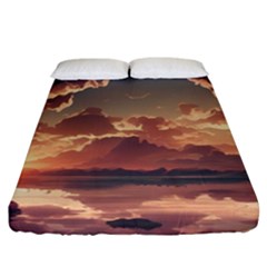 Sunset River Sky Clouds Nature Nostalgic Mountain Fitted Sheet (california King Size) by Uceng