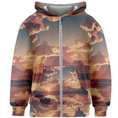 Sunset River Sky Clouds Nature Nostalgic Mountain Kids  Zipper Hoodie Without Drawstring by Uceng