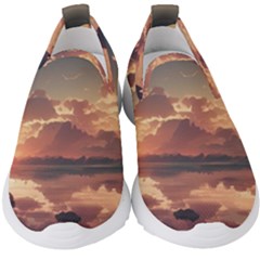 Sunset River Sky Clouds Nature Nostalgic Mountain Kids  Slip On Sneakers by Uceng