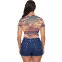 Sunset River Sky Clouds Nature Nostalgic Mountain Side Button Cropped Tee View4