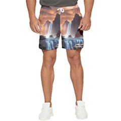 Water Waterfall Nature River Lake Planet Fantasy Men s Runner Shorts by Uceng