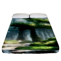 Forest Wood Nature Lake Swamp Water Trees Fitted Sheet (king Size) by Uceng