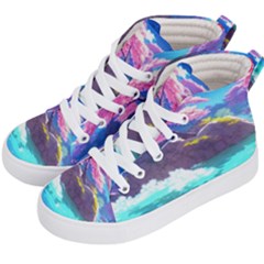 Fantasy Japan Mountains Cherry Blossoms Nature Kids  Hi-top Skate Sneakers by Uceng