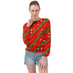 Christmas Paper Star Texture Banded Bottom Chiffon Top by Uceng