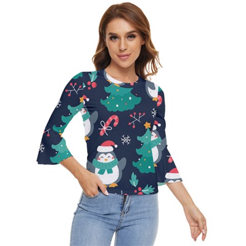 Colorful Funny Christmas Pattern Bell Sleeve Top by Uceng