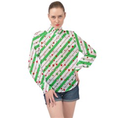 Christmas Paper Stars Pattern Texture Background Colorful Colors Seamless High Neck Long Sleeve Chiffon Top by Uceng