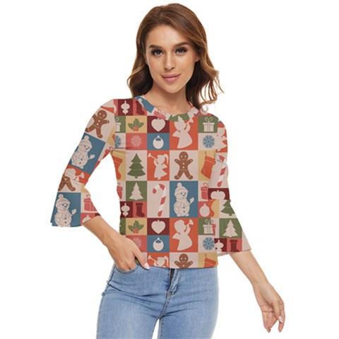 Cute Christmas Seamless Pattern Vector  - Bell Sleeve Top by Uceng