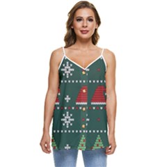 Beautiful Knitted Christmas Pattern Casual Spaghetti Strap Chiffon Top by Uceng