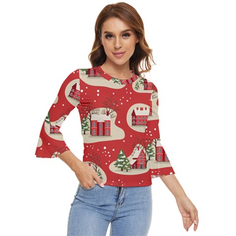 Christmas New Year Seamless Pattern Bell Sleeve Top by Uceng