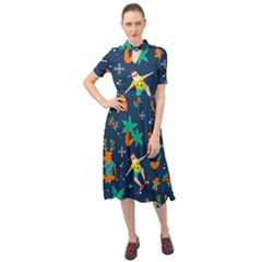 Colorful Funny Christmas Pattern Keyhole Neckline Chiffon Dress by Uceng