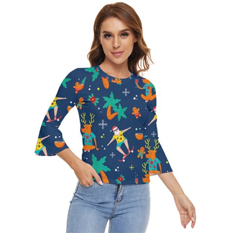 Colorful Funny Christmas Pattern Bell Sleeve Top by Uceng