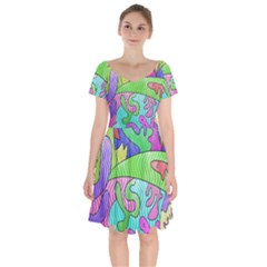 Colorful Stylish Design Short Sleeve Bardot Dress by gasi