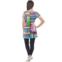 Colorful pattern Puff Sleeve Tunic Top View2