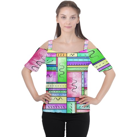 Colorful Pattern Cutout Shoulder Tee by gasi