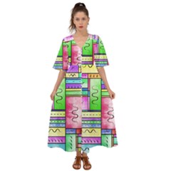 Colorful Pattern Kimono Sleeve Boho Dress by gasi