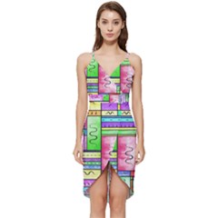 Colorful Pattern Wrap Frill Dress by gasi