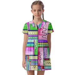 Colorful Pattern Kids  Asymmetric Collar Dress by gasi