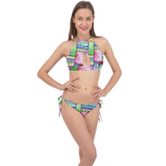 Colorful Pattern Cross Front Halter Bikini Set by gasi