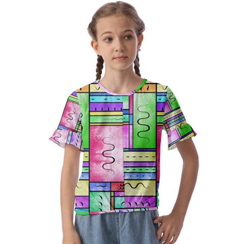 Colorful Pattern Kids  Cuff Sleeve Scrunch Bottom Tee by gasi