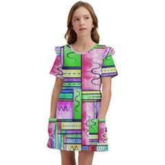 Colorful Pattern Kids  Frilly Sleeves Pocket Dress by gasi