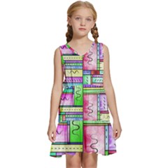 Colorful Pattern Kids  Sleeveless Tiered Mini Dress by gasi