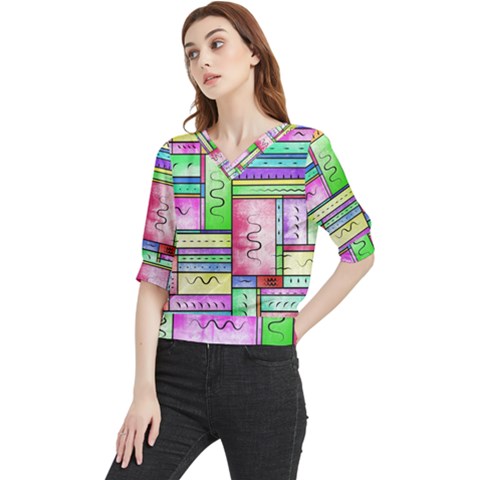 Colorful Pattern Quarter Sleeve Blouse by gasi