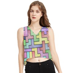 Colorful Stylish Design V-neck Cropped Tank Top by gasi