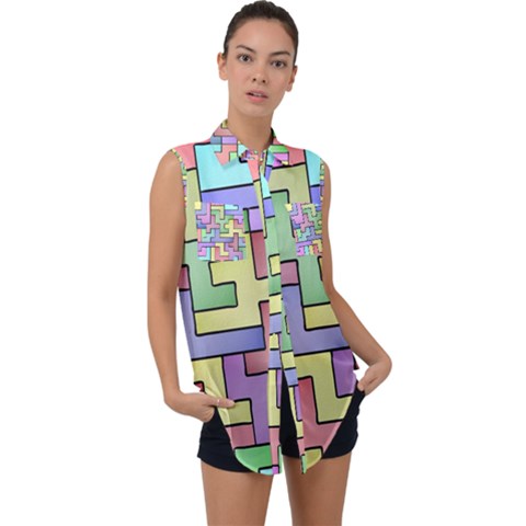 Colorful Stylish Design Sleeveless Chiffon Button Shirt by gasi