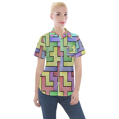 Colorful Stylish Design Women s Short Sleeve Pocket Shirt by gasi