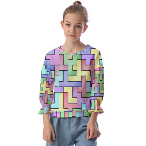 Colorful Stylish Design Kids  Cuff Sleeve Top by gasi