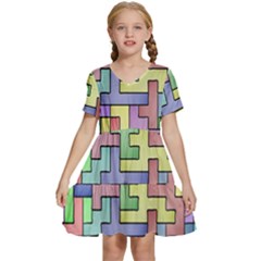 Colorful Stylish Design Kids  Short Sleeve Tiered Mini Dress by gasi