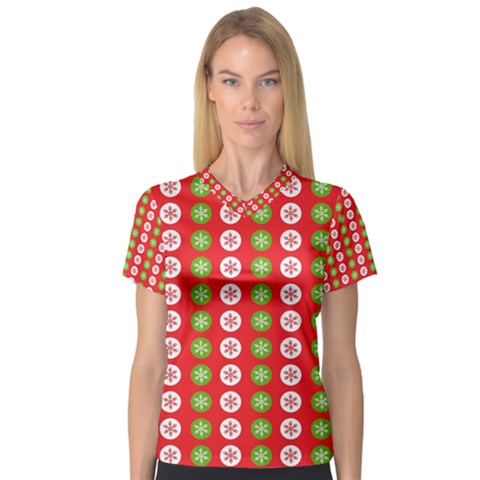 Festive Pattern Christmas Holiday V-neck Sport Mesh Tee by Ravend