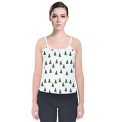 Green Christmas Trees White Velvet Spaghetti Strap Top by TetiBright