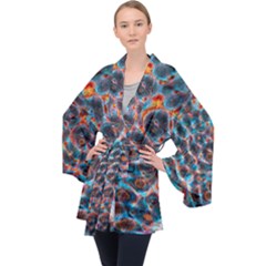 Fractal Black Texture Wallpaper Art Design Art Long Sleeve Velvet Kimono  by Pakemis