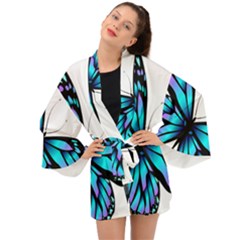 Blue And Pink Butterfly Illustration, Monarch Butterfly Cartoon Blue, Cartoon Blue Butterfly Free Pn Long Sleeve Kimono by asedoi