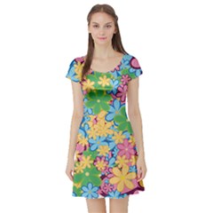 Flower Spring Background Blossom Short Sleeve Skater Dress by Ravend