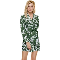 Leaves Pattern Wallpaper Watercolor Long Sleeve Satin Robe by Ravend