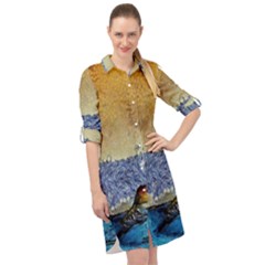 Abstract Painting Art Texture Long Sleeve Mini Shirt Dress by Ravend