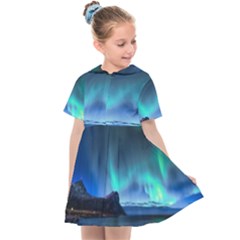 Green Aurora Lights-over Rocky Shore During Night Time Kids  Sailor Dress by danenraven