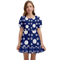 White Circles Blue Kids  Short Sleeve Dolly Dress by FunDressesShop