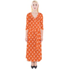 Textured Hearts Orange Quarter Sleeve Wrap Maxi Dress by FunDressesShop