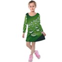 Green Water Leaf Kids  Long Sleeve Velvet Dress View1