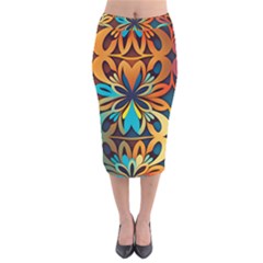 Orange, Turquoise And Blue Pattern  Velvet Midi Pencil Skirt by Sobalvarro